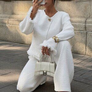 Beige Casual Women's Elegant Jacket & Pants Set